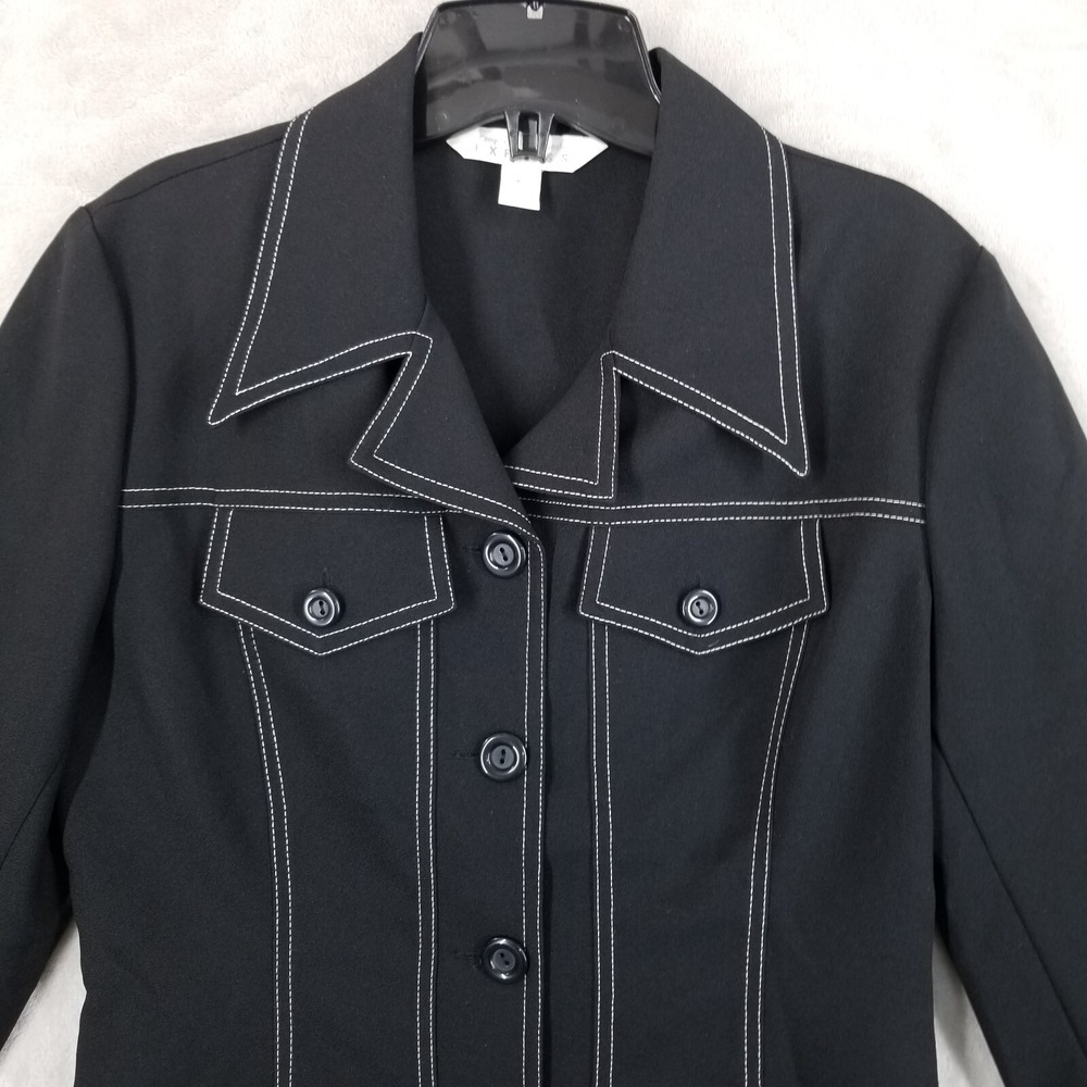 Vintage Blouse Women XS Black Contrasting Stitch Made in USA Shacket Groovy 80's